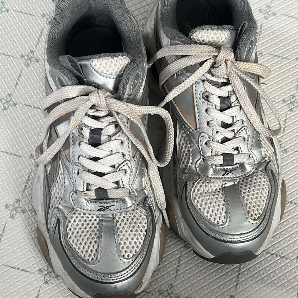 Reebok Silver and White Lace-Up Sneakers